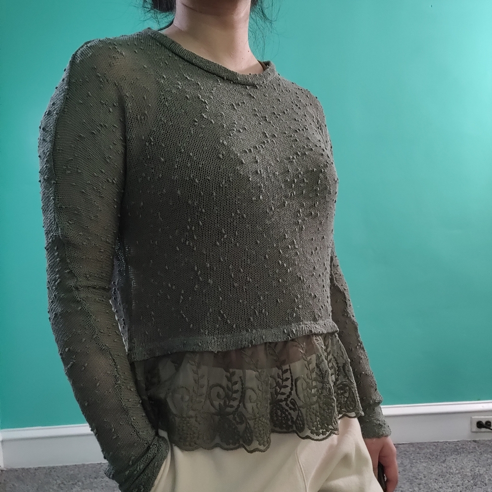American Eagle See Through Green Bohemian Knit Sweater